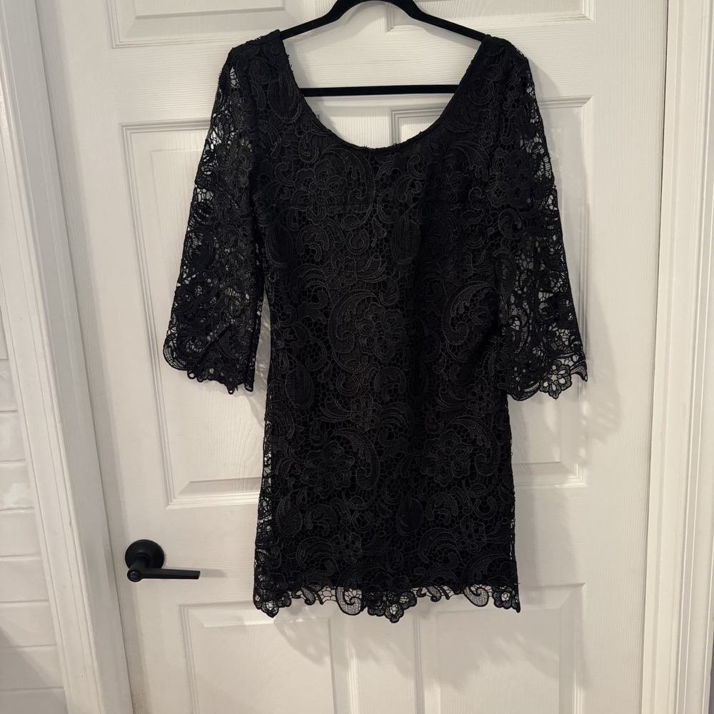 Miss Finch dress Fit‎ & Flare Black Crocheted Lace Size L Bodycon Party Cocktail
